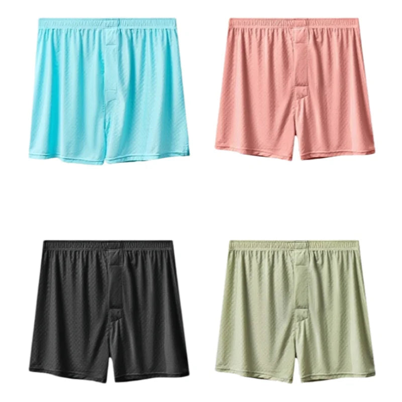 Mens Ice Silk Aro Pants Loose Breathable Summer Boxers Cooling Soft Underwear Lightweight Long Johns Home Wear 4-Pack